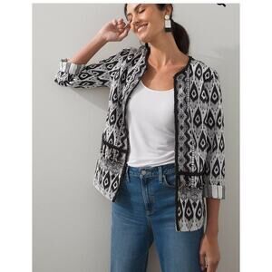 CHICO'S Womens Island Ikat Jacket S Small 0 Boho Artsy Casual Geometric Beaded